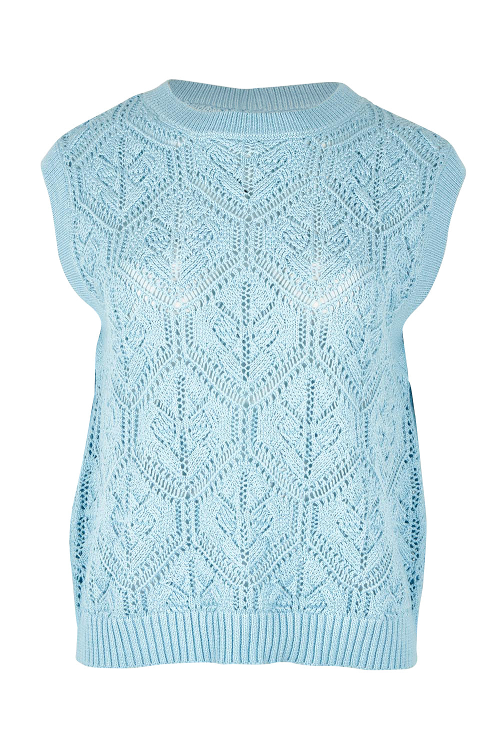 Product shot of the Luna Cotton Knit Vest in colour Cerulean (Blue), from the front