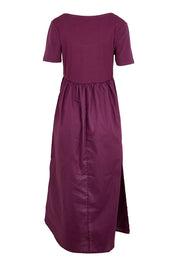 Product shot of the Ella Cotton Dress – Plum in colour Plum, from the back