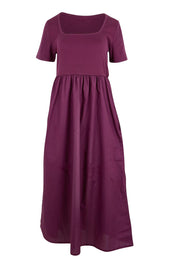 Product shot of the Ella Cotton Dress – Plum in colour Plum, from the front