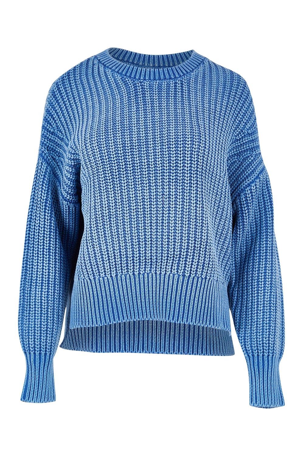 Product shot of the Winnie Knit Crew in colour Dukeblue (Blue), from the front