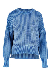 Product shot of the Winnie Knit Crew in colour Dukeblue (Blue), from the front