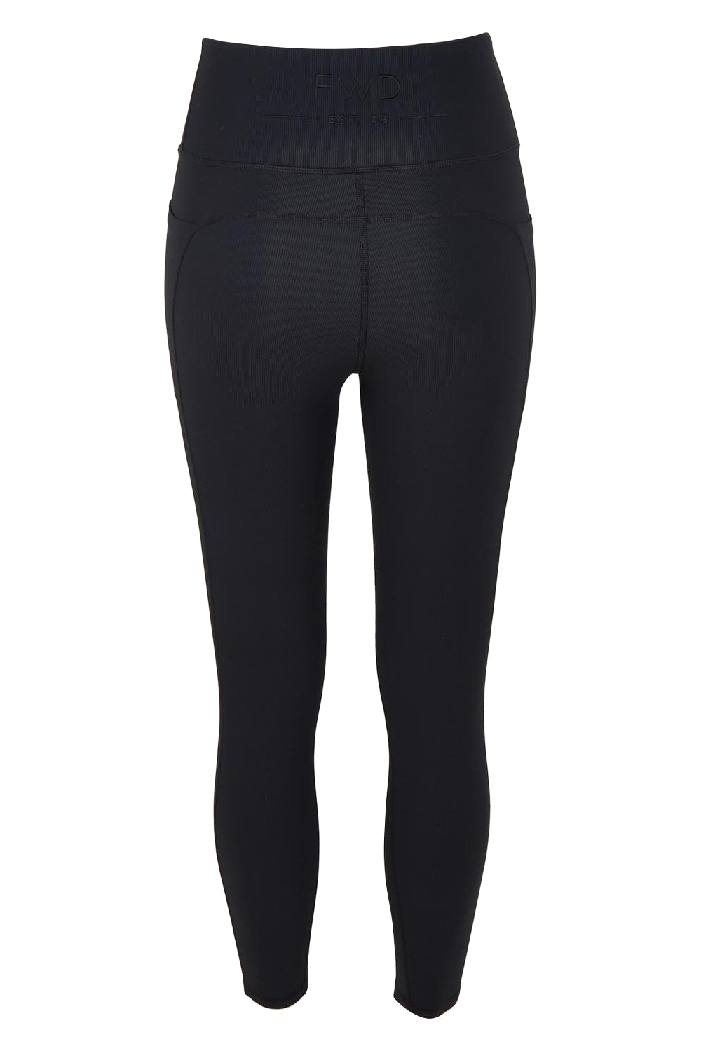 Product shot of the Leisure Luxe Rib Legging in colour Black (Black), from the back