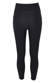 Product shot of the Leisure Luxe Rib Legging in colour Black (Black), from the back