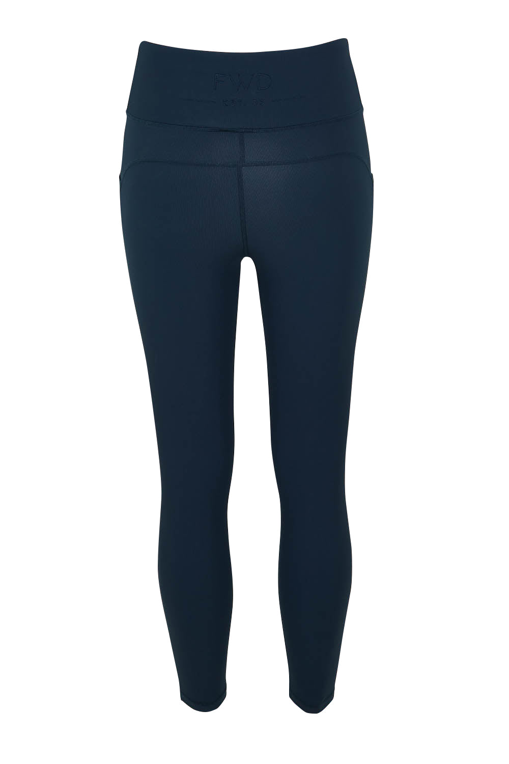 Product shot of the Leisure Luxe Rib Legging in colour Navy (Blue), from the back