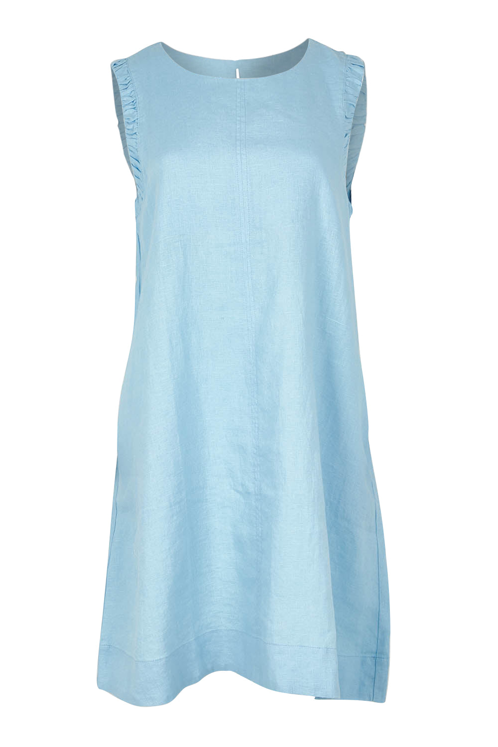 Product shot of the Bastia Linen Dress in colour Bluebelle (Blue), from the front