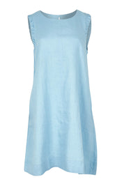Product shot of the Bastia Linen Dress in colour Bluebelle (Blue), from the front