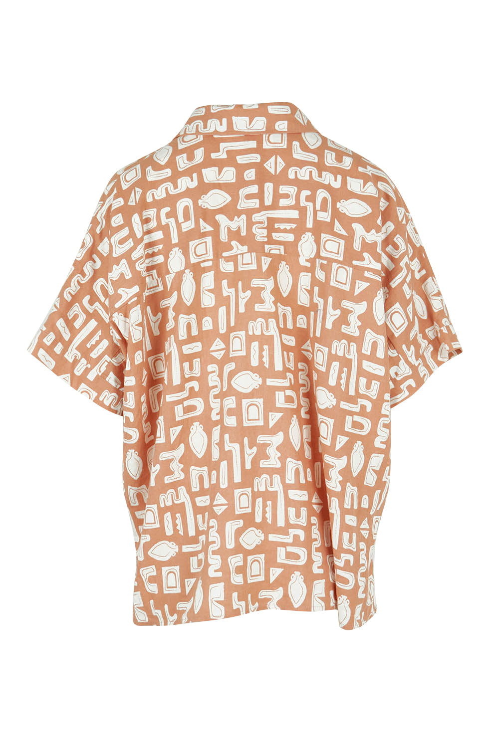 Product shot of the Etched Geo Shirt in colour Clay, from the back