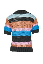 Product shot of the Gazelle Cotton Stripe Knit in colour Multi (Black), from the back