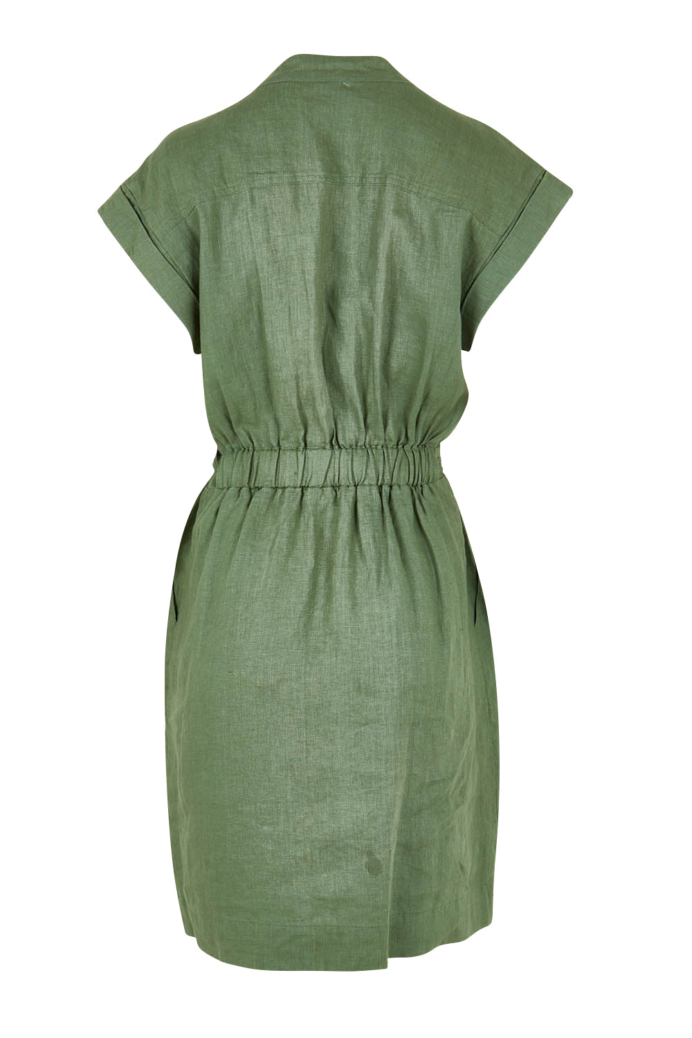 Product shot of the Harlow Dress in colour Khaki (Green), from the back