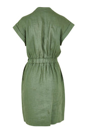 Product shot of the Harlow Dress in colour Khaki (Green), from the back