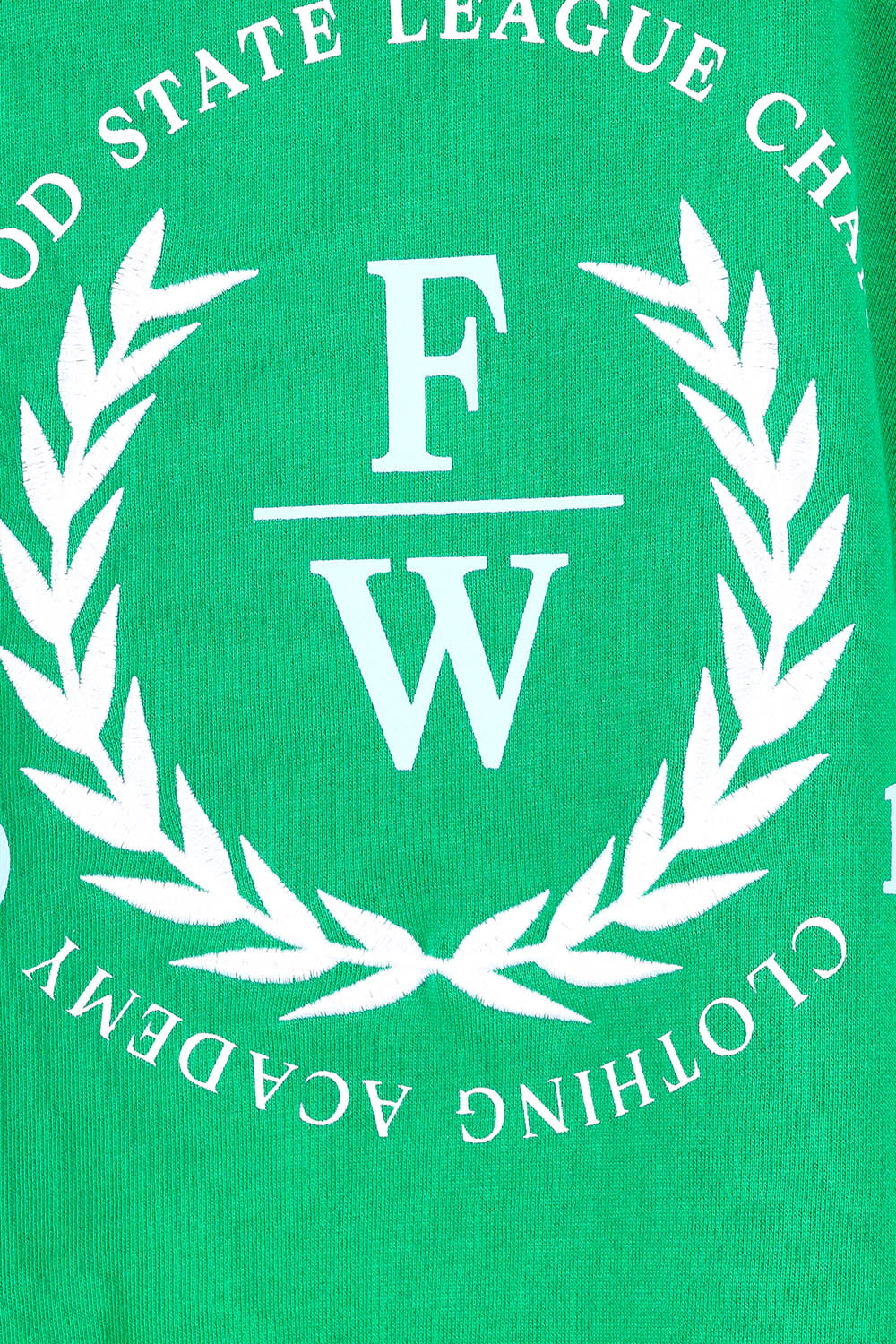 Product shot of the State League Cotton Crew in colour Green (Green), detail