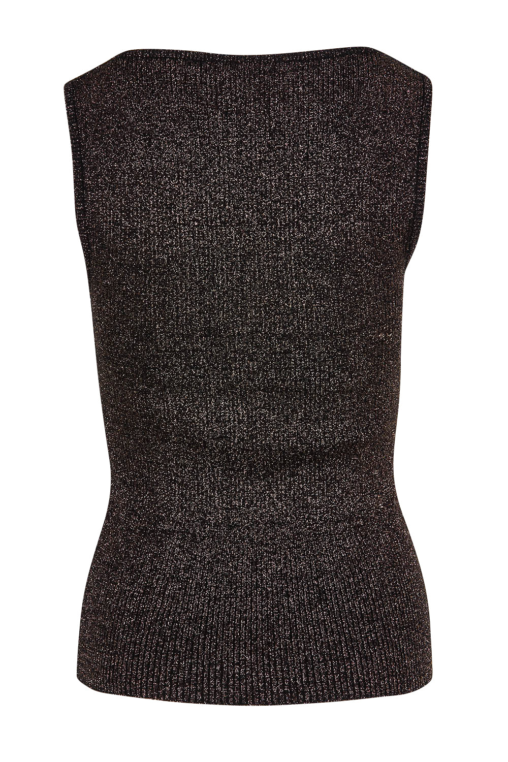 Product shot of the Tessa Metallic Knit Tank in colour Black (Black), from the back