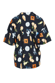 Product shot of the Italian Summer Linen Blend Shirt in colour Print (Black), from the back
