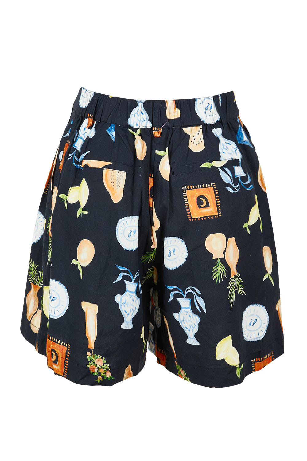 Product shot of the Italian Summer Linen Blend Short in colour Print (Black), from the back