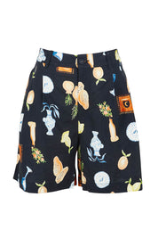 Product shot of the Italian Summer Linen Blend Short in colour Print (Black), from the front