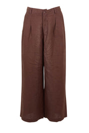 Product shot of the Pierra Linen Pant in colour Chocolate, from the front