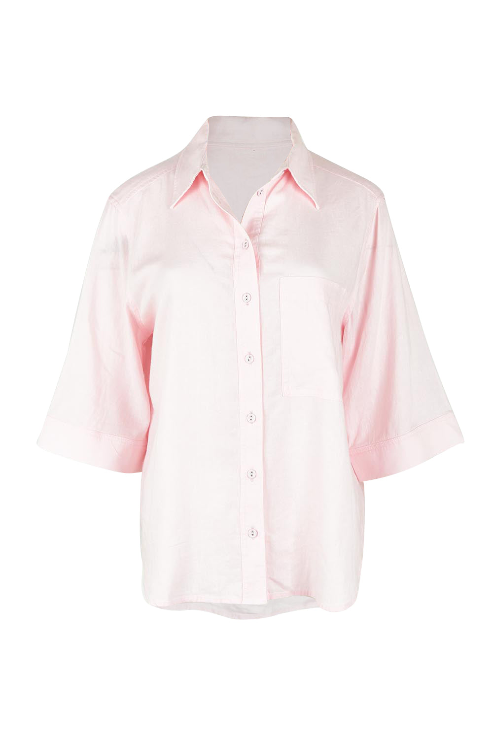 Product shot of the Leah Linen Blend Shirt in colour Palepink (Pink), from the front