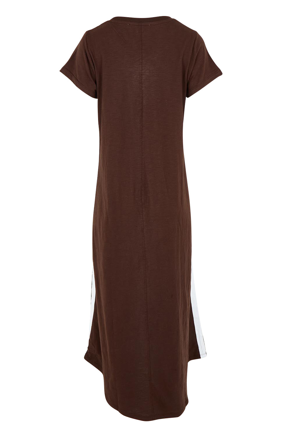 Product shot of the Leisure Recovery Cotton Dress in colour Chocolate, from the back