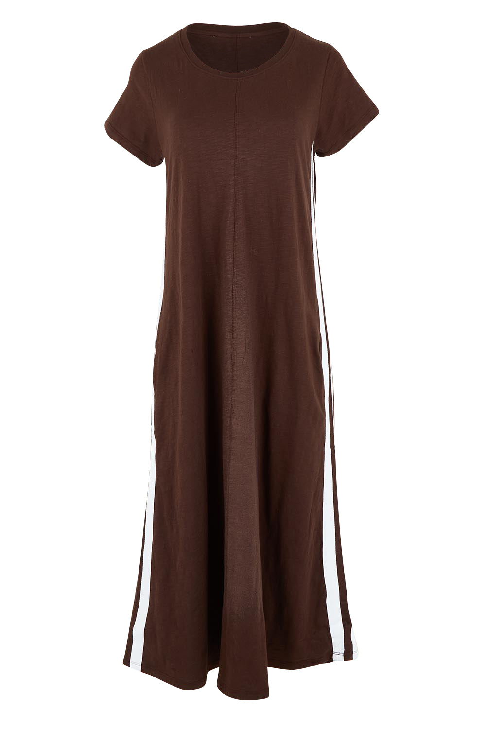 Product shot of the Leisure Recovery Cotton Dress in colour Chocolate, from the front