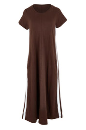 Product shot of the Leisure Recovery Cotton Dress in colour Chocolate, from the front