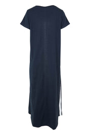 Product shot of the Leisure Recovery Cotton Dress in colour Navy (Blue), from the back