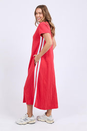 A model wearing the Leisure Recovery Cotton Dress in colour Red (Red), from the front, showing the whole outfit
