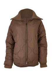 Product shot of the Mellow Quilted Jacket in colour Coffee, from the front