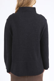 A model wearing the Jude Wool Blend Knit in colour Black (Black), from the back