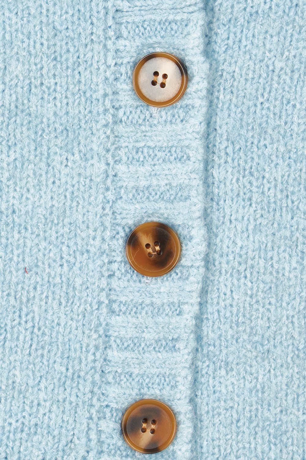 Product shot of the Jensen Button Cardi in colour Celestialb (Blue), detail