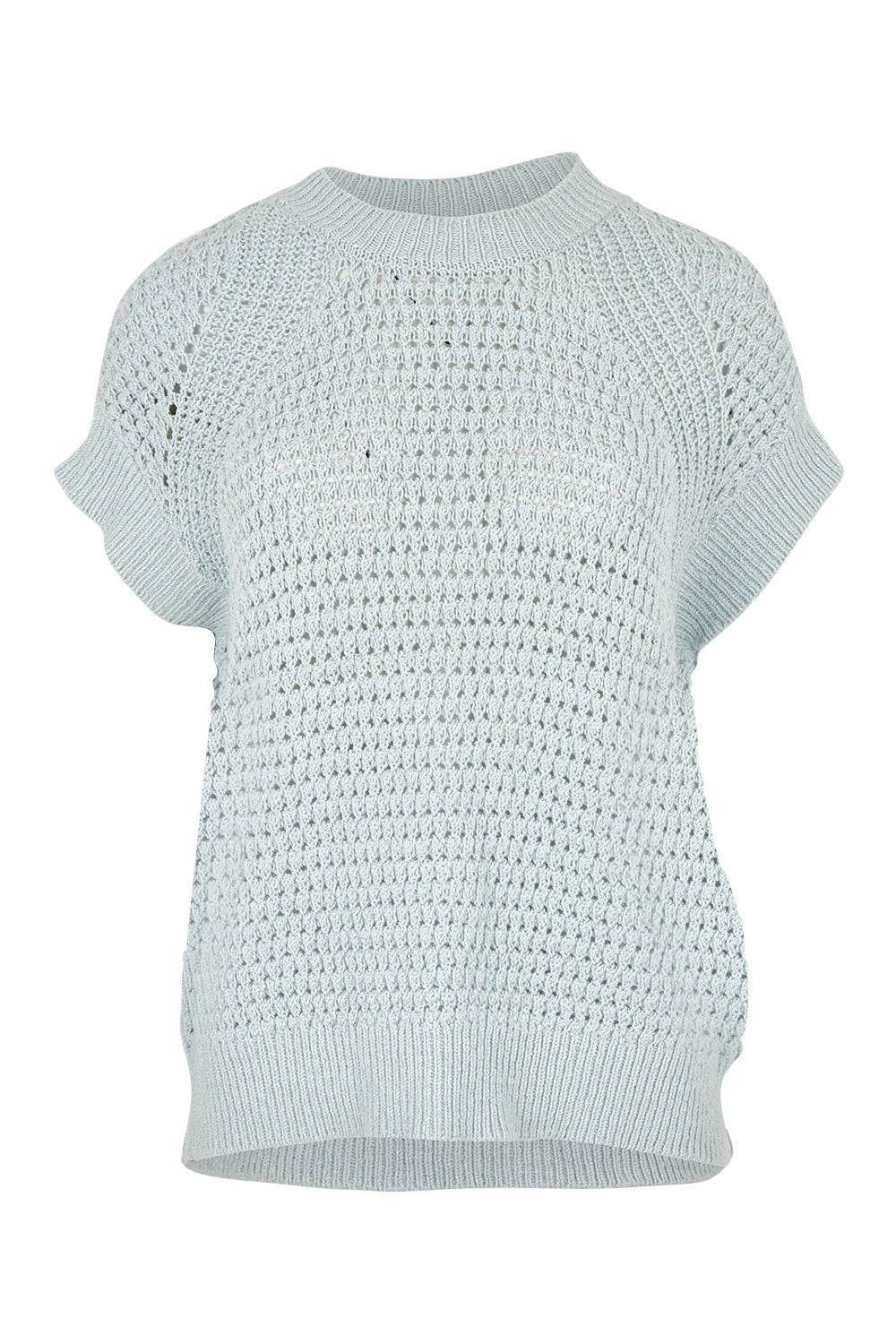 Product shot of the Isla Knit Vest in colour Balladblue (Blue), from the front