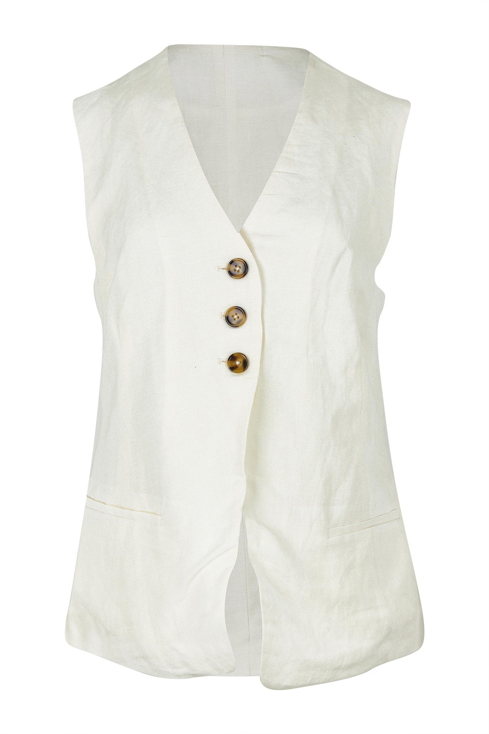 Product shot of the Payton Linen Blend Vest in colour Vinwhite (White), from the front