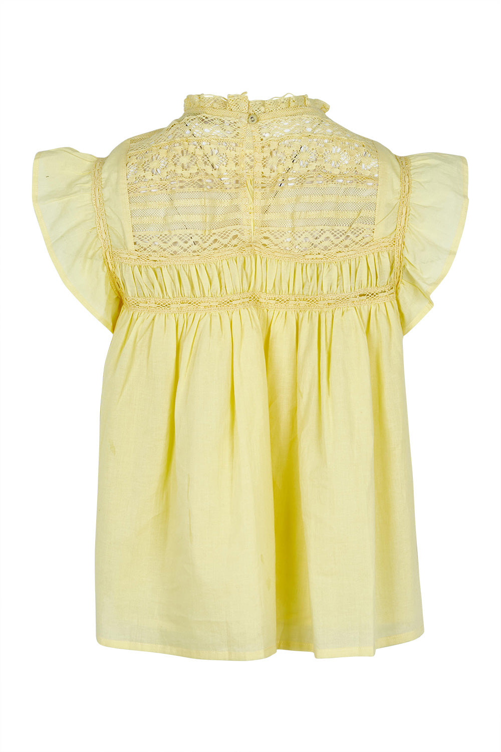 Product shot of the Adelyn Cotton Top in colour Lemon, from the back
