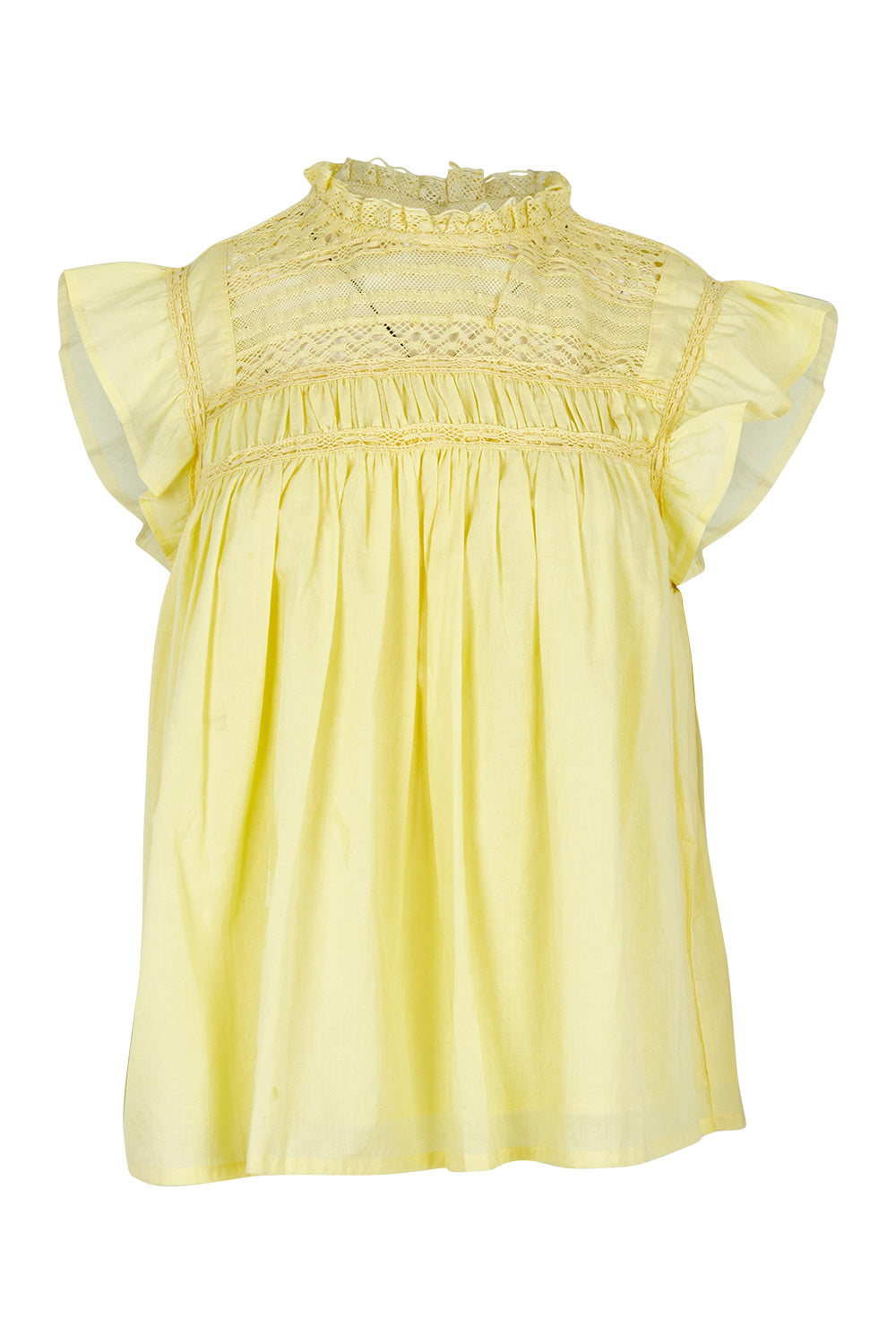 Product shot of the Adelyn Cotton Top in colour Lemon, from the front