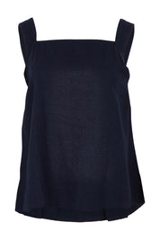 Product shot of the Lourdes Linen Blend Top in colour Navy (Blue), from the front