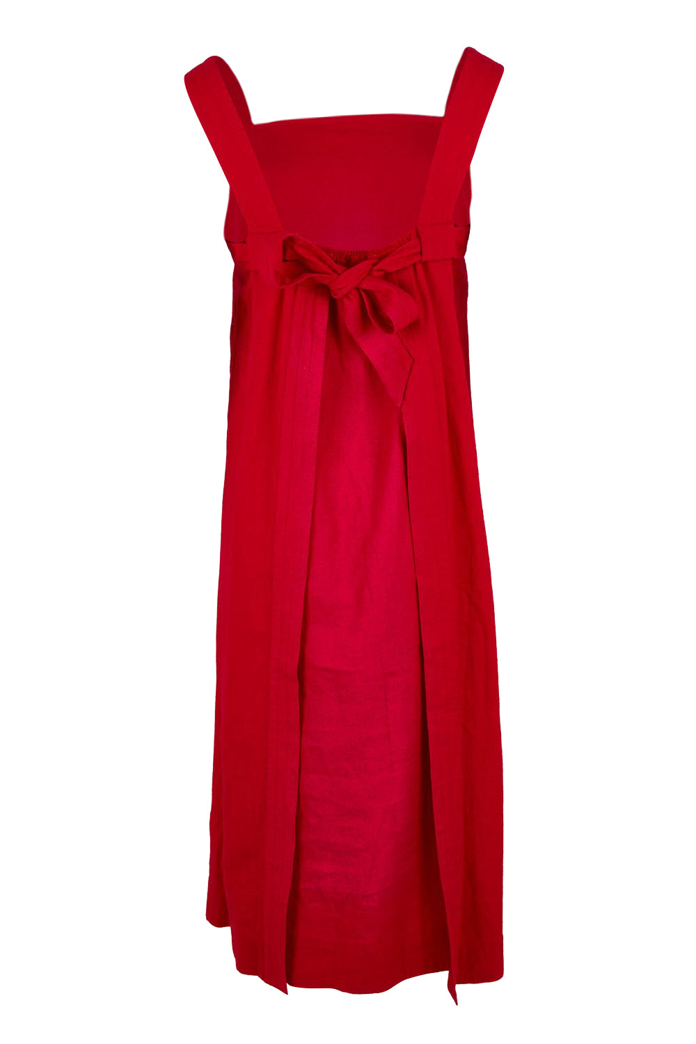 Product shot of the Lourdes Linen Blend Dress in colour Crimson (Red), from the back