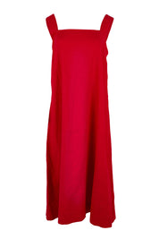 Product shot of the Lourdes Linen Blend Dress in colour Crimson (Red), from the front
