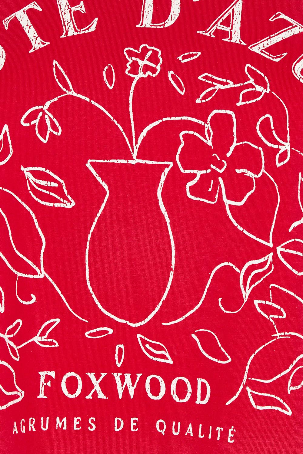 Product shot of the Cote D'azur Cotton Tee in colour Crimson (Red), detail