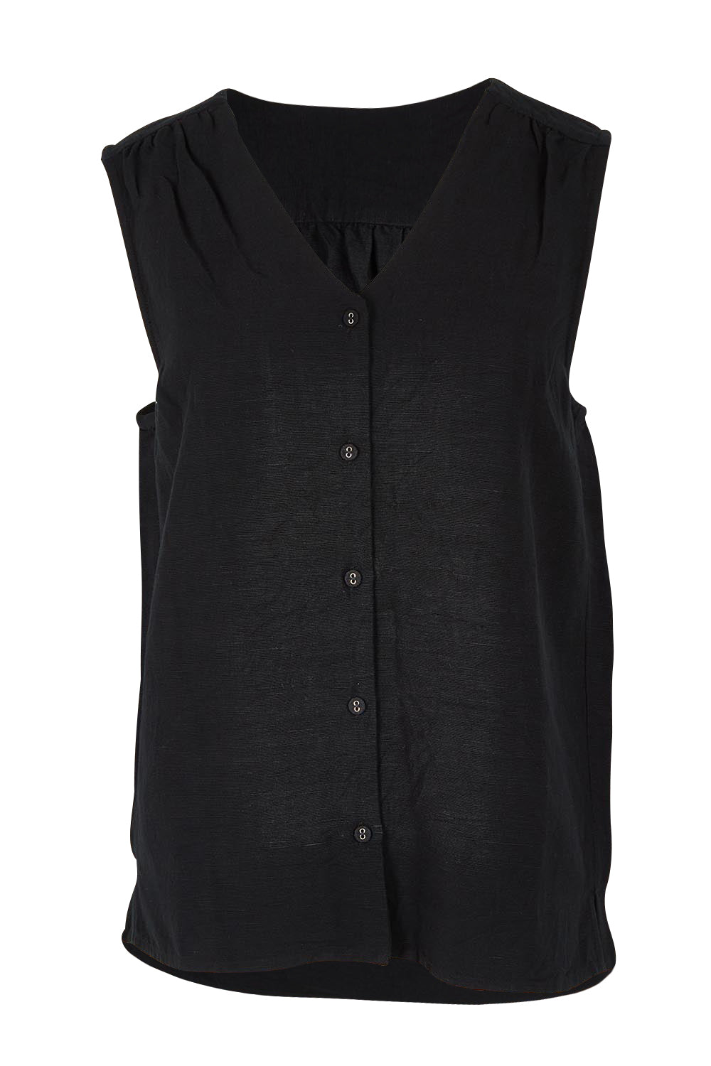Product shot of the Anara Linen Blend Top in colour Black (Black), from the front