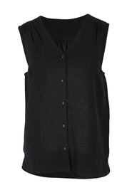 Product shot of the Anara Linen Blend Top in colour Black (Black), from the front