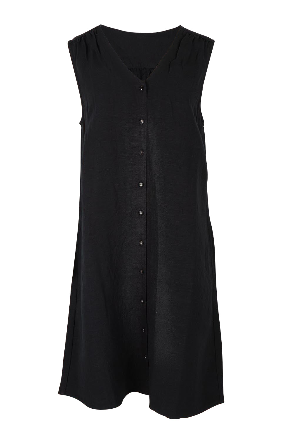 Product shot of the Anara Linen Blend Dress in colour Black (Black), from the front