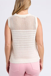 A model wearing the Chilli Cotton Knit Top in colour Vintawhite (White), from the back