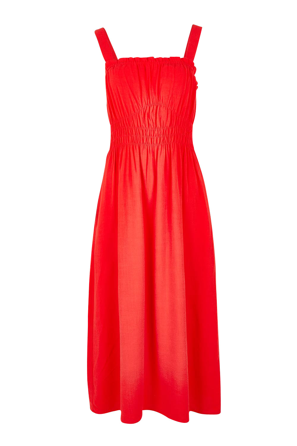 Product shot of the Dandelion Cotton Blend Dress in colour Tangelo, from the front