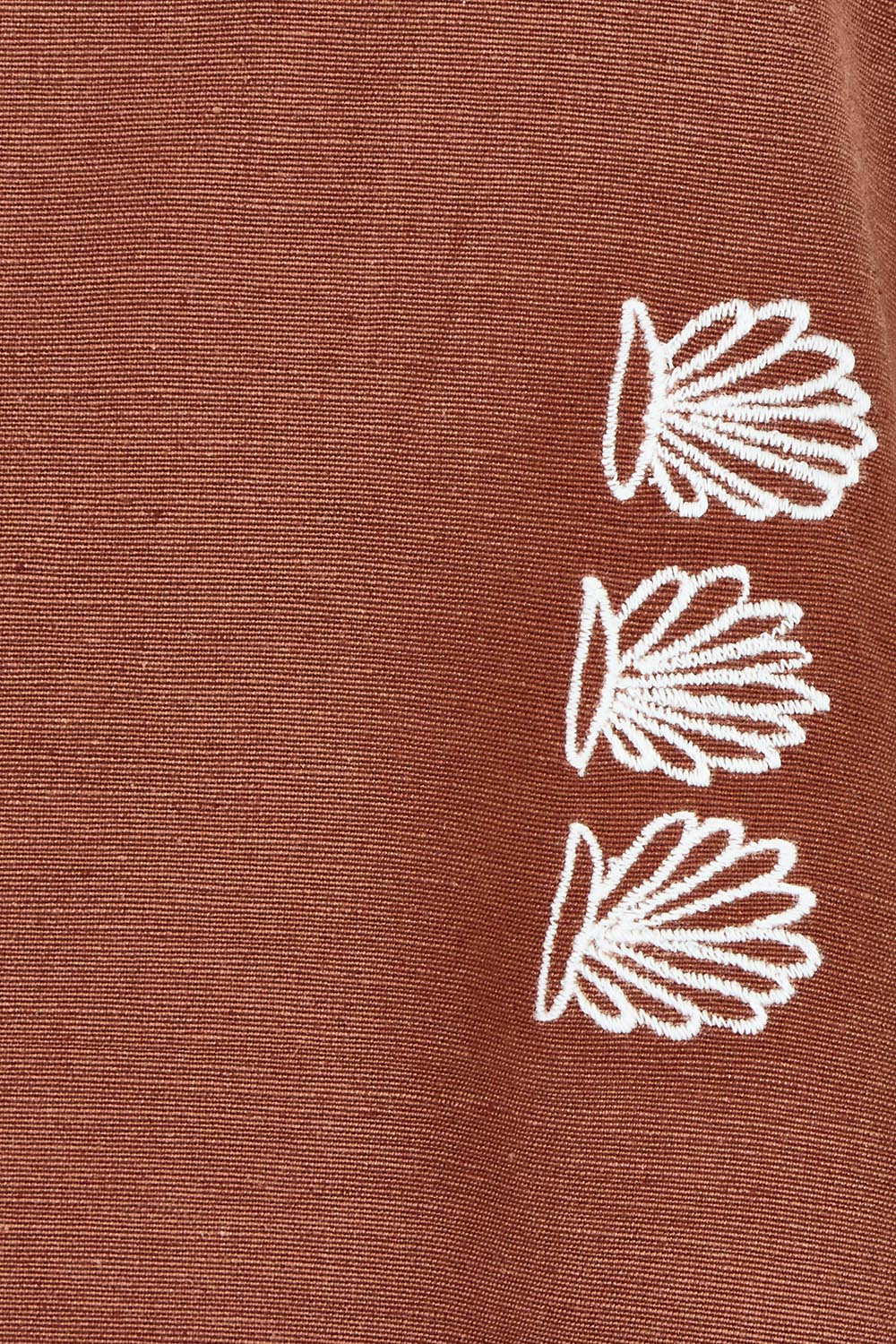 Product shot of the Paradise Cotton Linen Dress in colour Chocolate, detail