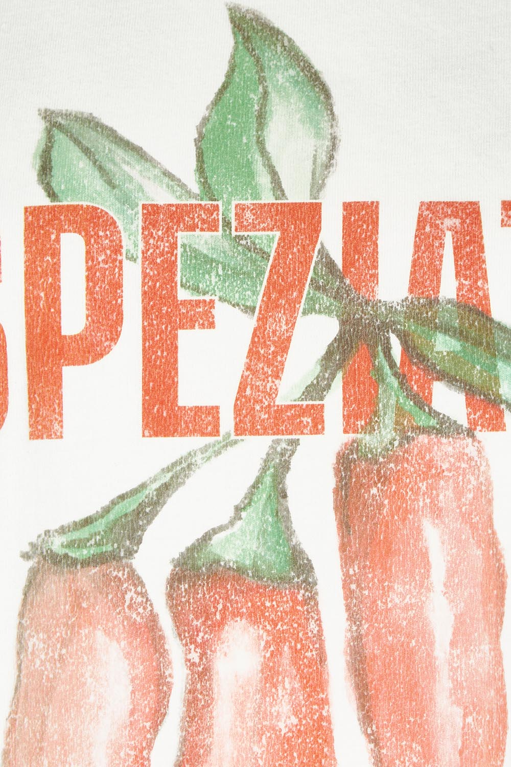 Product shot of the Speziata Cotton Tee in colour Vintawhite (White), detail