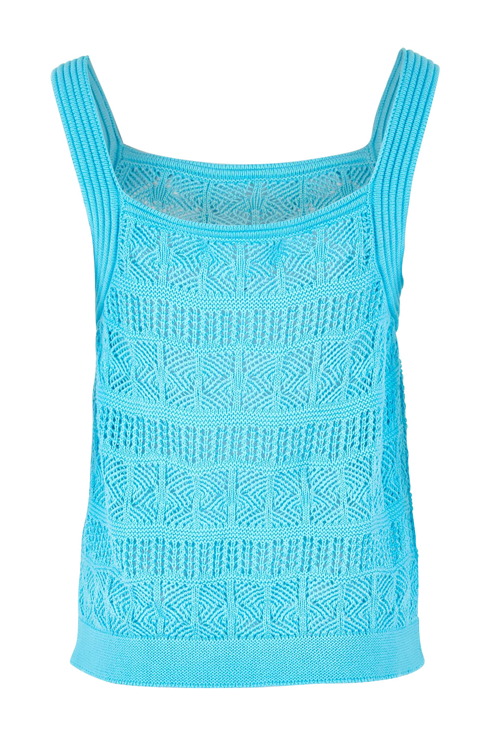 Product shot of the Polperro Cotton Knit Top in colour Azureblue (Blue), from the back