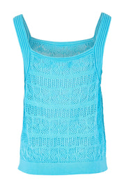 Product shot of the Polperro Cotton Knit Top in colour Azureblue (Blue), from the back