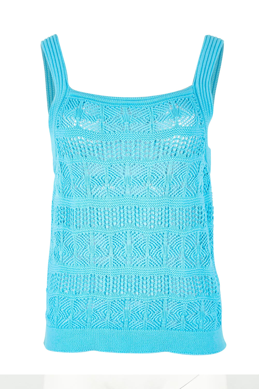 Product shot of the Polperro Cotton Knit Top in colour Azureblue (Blue), from the front