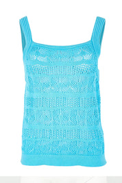 Product shot of the Polperro Cotton Knit Top in colour Azureblue (Blue), from the front