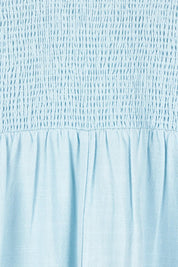 Product shot of the Airlie Cotton Blend Top in colour Crystalblu (Blue), detail