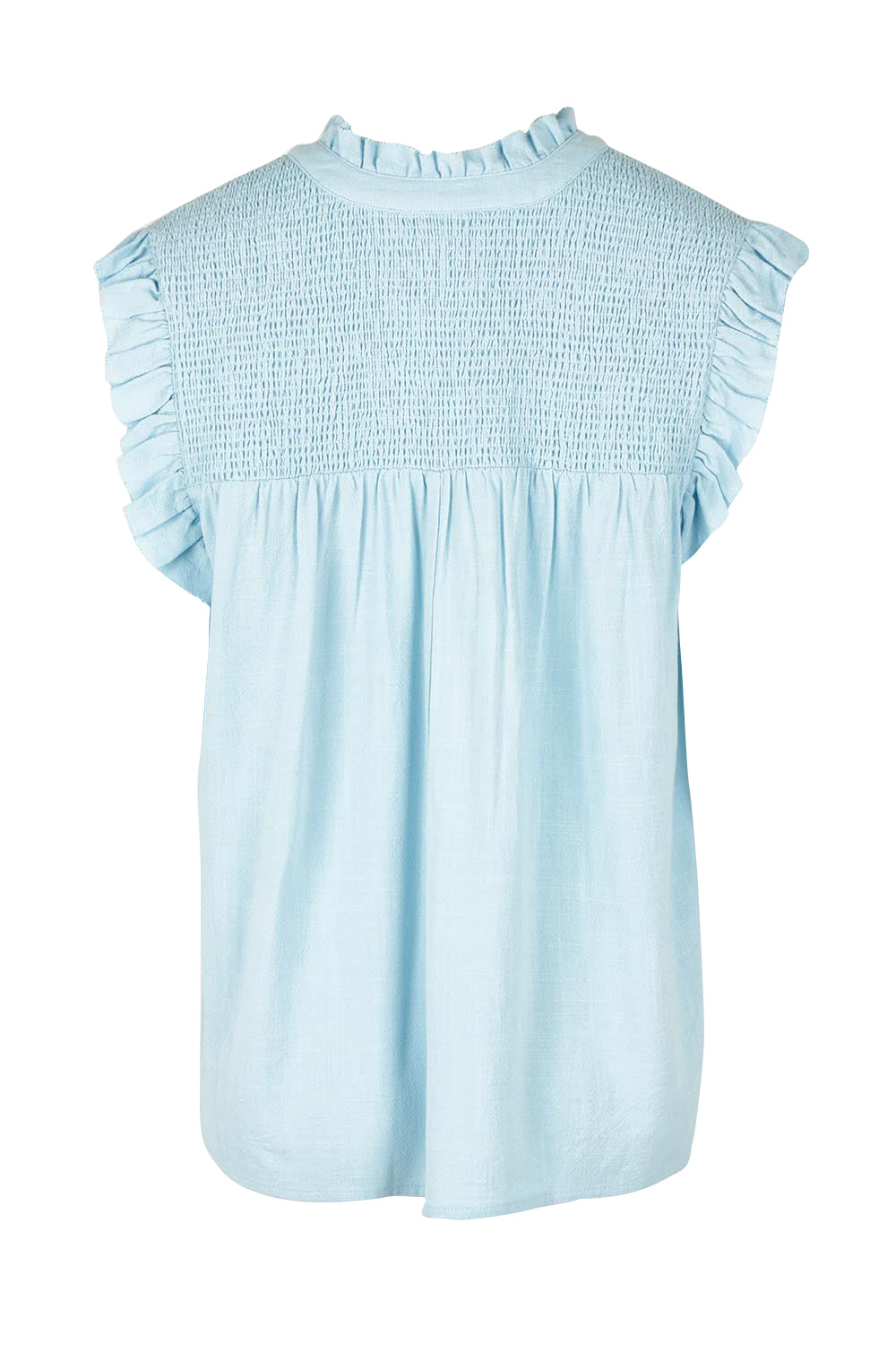 Product shot of the Airlie Cotton Blend Top in colour Crystalblu (Blue), from the front
